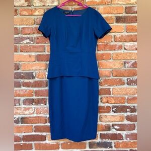 Lafayette 148 Blue Peplum Wool Blend Sheath Dress Size 4